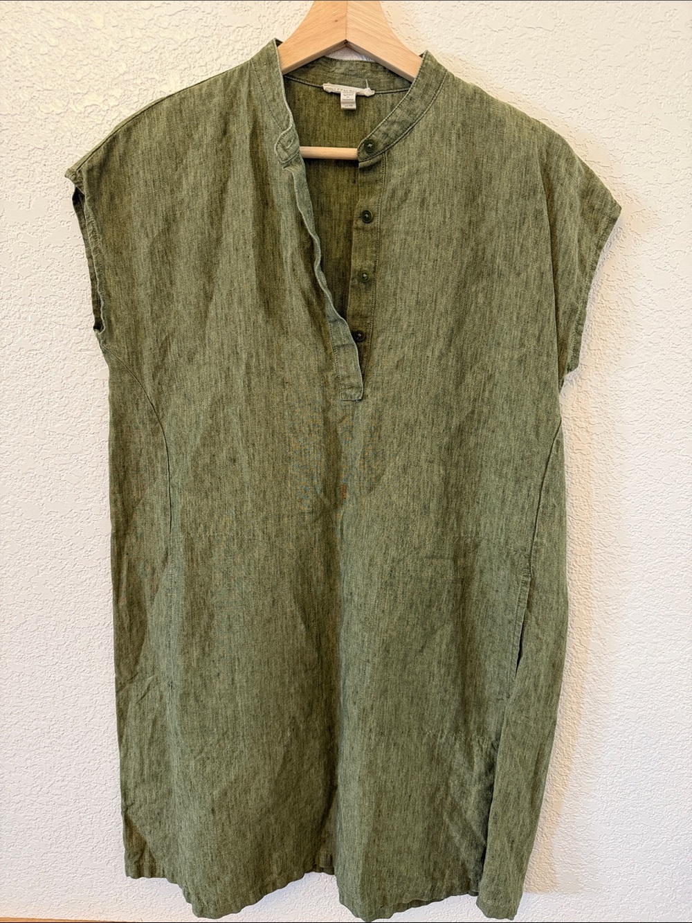 Eileen Fisher Olive Green Linen Midi Dress